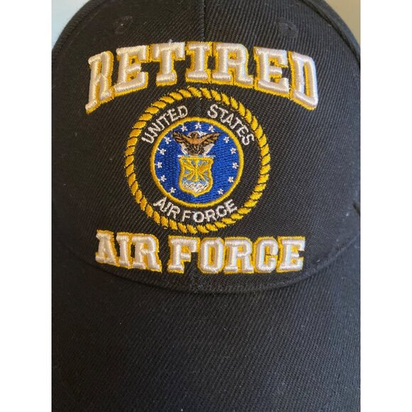 Retired Air Force Black Adjustable Baseball Hat With Embroidered Logo & Text - Picture 2 of 8